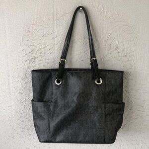 Michael Michael Kors Tote Bag Womens Black Signature Logo Shoulder Handbag MK